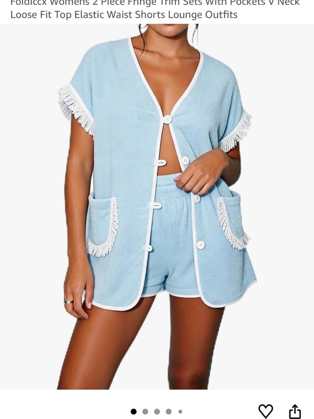 Light Blue Fringe Trim Two-Piece Lounge Set - Women Intimates
